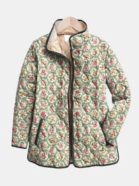 Emma | Damen Vintage Blumen Kunstdruck Steppjacke in Grün
