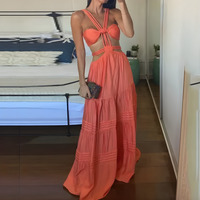 Damen Ärmellos Maxi Sommerkleid in Orange