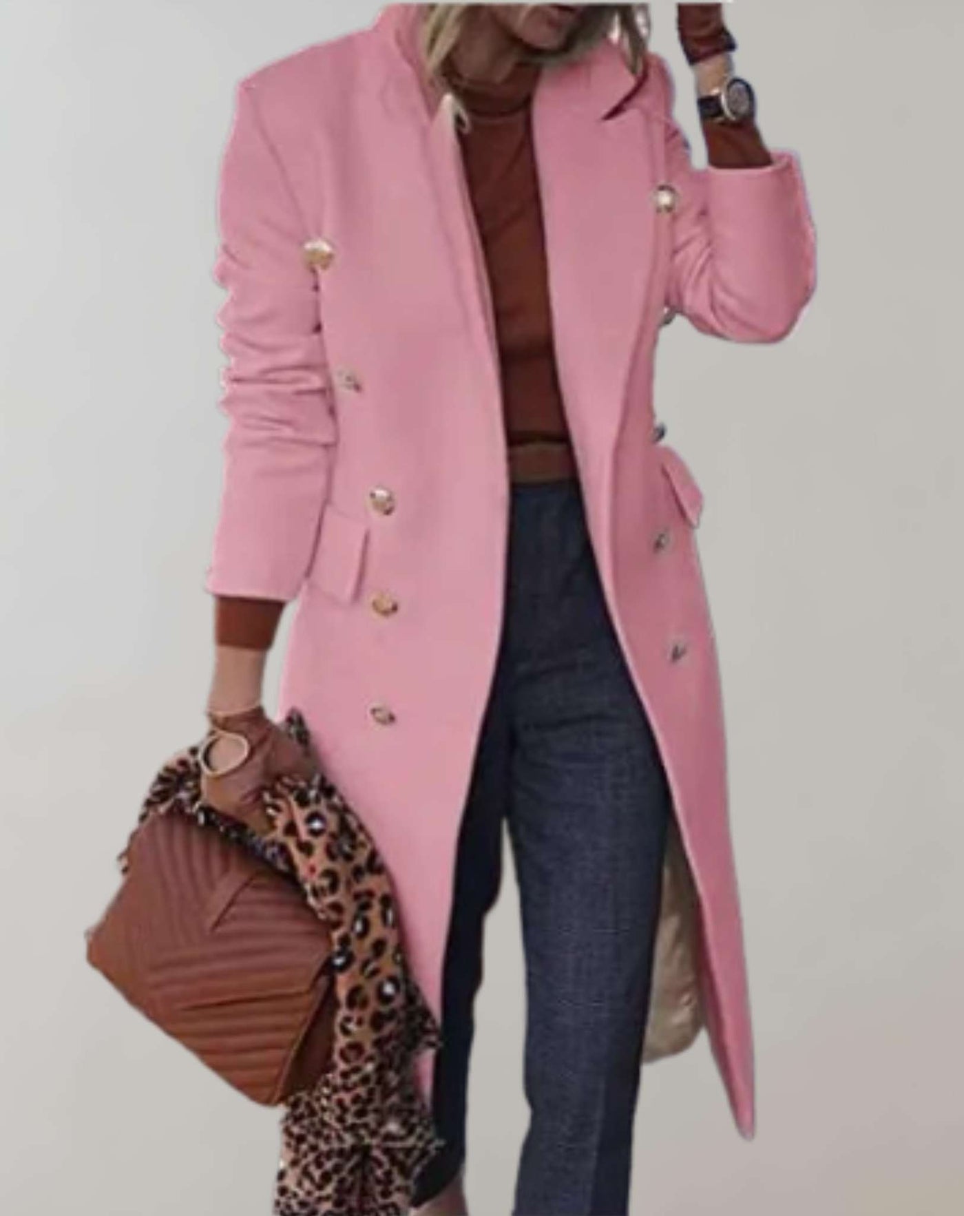 Eva -  Lange gut sitzende Manteljacke mit großen goldenen Knöpfen Jacke