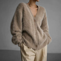 Strickjacke Damen Weich V-Ausschnitt | Elegant Locker in Beige