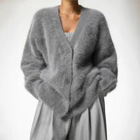 Strickjacke Damen Weich V-Ausschnitt | Elegant Locker in Dunkelgrau