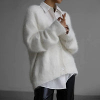 Strickjacke Damen Weich V-Ausschnitt | Elegant Locker in Weiß