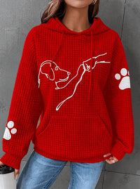 Warmer Damen-Kapunzenpulli | Mit Hunde-Drucken in Rot