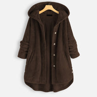 Kuschelige Damen Fleecejacke mit Kapuze – Lässige Winterjacke im Oversize-Look, Verschiedene Farben in Dunkelbraun