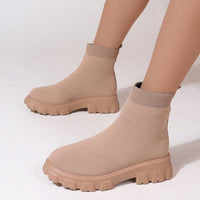 Modische Damen-Stiefeletten im Sockenstiefel-Design in Dunkles Khaki