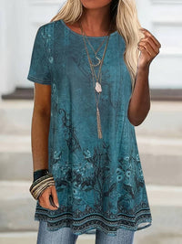 Abhishani - T-Shirt Mit Blumenmuster Und Lockerer Passform in Meerblau