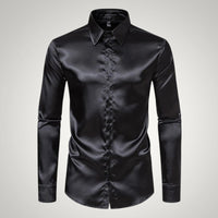 Tobias | Herren Festliches Satin Gerades Hemd in Schwarz