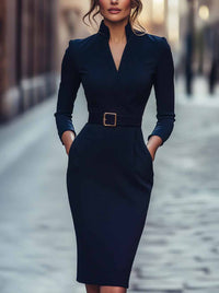 Mona | Kleid mit Gürtel in Dunkelblau