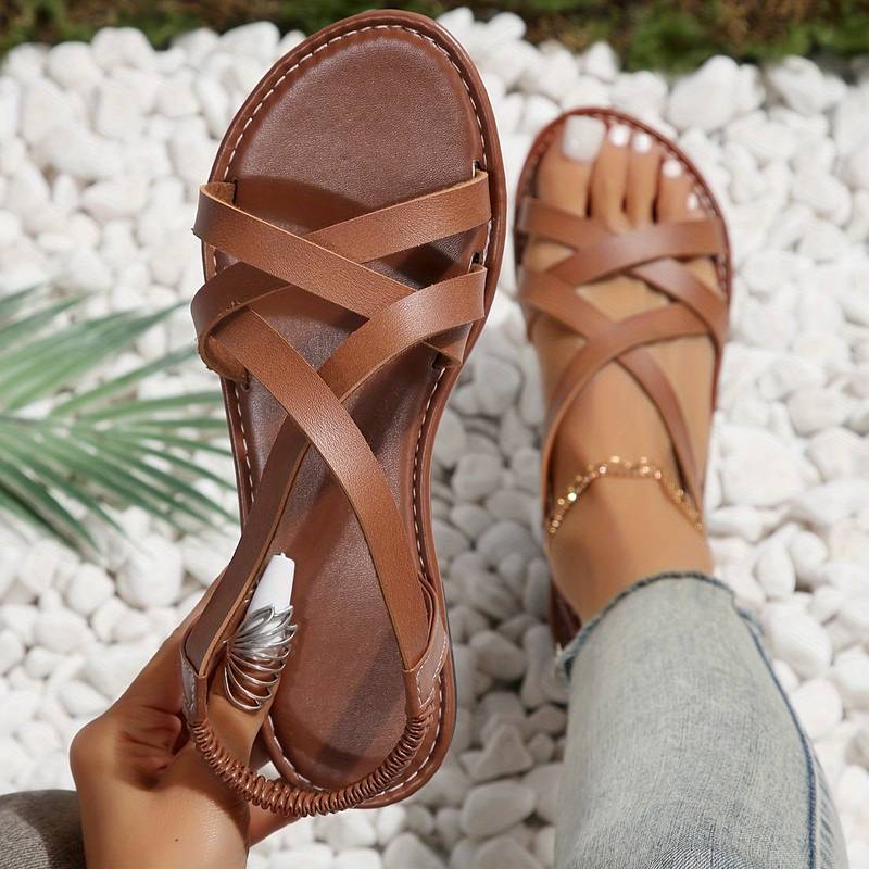 Birgitta - Klassische Riemchensandalen mit überkreuzten Riemen | Elegante Sommersandalen in neutralen Tönen