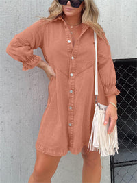 Nola | Stilvolles Denim-Midi-Kleid mit Umlegekragen in Orange