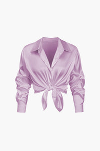 Damen Geknöpft Lang Bluse in Lila