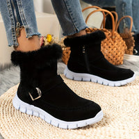 Winterschuhe Damen Stiefel | Seitlicher Reißverschluss mit Riemendetail in Schwarz