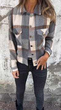 Lässige Karojacke mit Revers in Braun