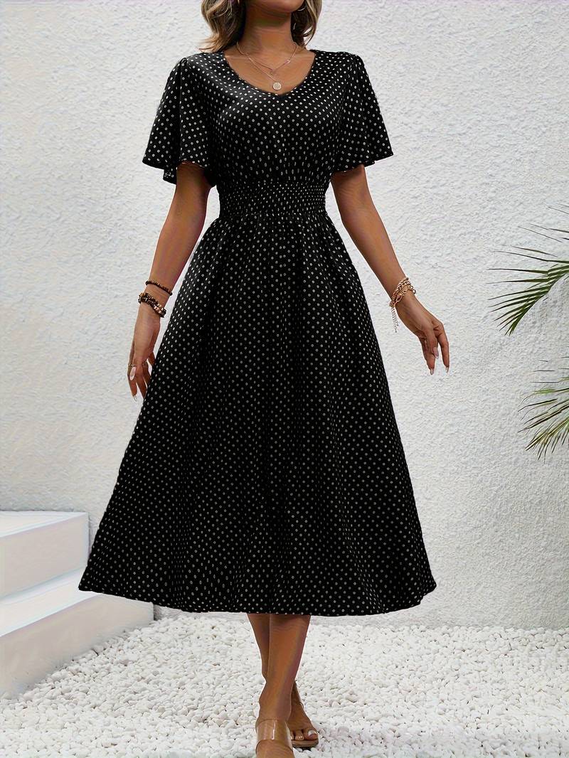 Bettina – Kurzarmkleid Damen Allover-Print Für Frühling Sommer