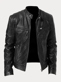 Felix | Herren Schmale Bikerjacke Kunstleder in Schwarz