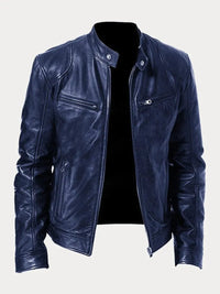 Felix | Herren Schmale Bikerjacke Kunstleder in Dunkelblau