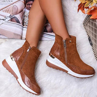 Stiefelette Damen Keilabsatz | Rutschfest Warm Gefüttert in Braun