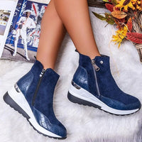 Stiefelette Damen Keilabsatz | Rutschfest Warm Gefüttert in Blau