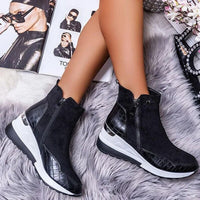 Stiefelette Damen Keilabsatz | Rutschfest Warm Gefüttert in Schwarz