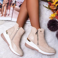 Stiefelette Damen Keilabsatz | Rutschfest Warm Gefüttert in Beige