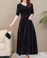 Kristine | Festliche Kleid Langarm | Midi in Schwarz