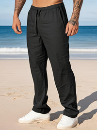 Herren Straight Fit Sommerhose mit Kordelzug in Schwarz