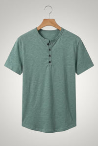 Frank | Herren Casual Kurzärmliges Henley Shirt in Grün