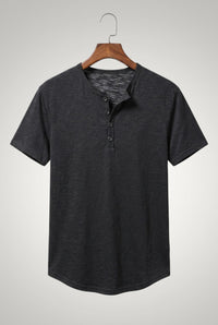 Frank | Herren Casual Kurzärmliges Henley Shirt in Schwarz