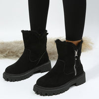 Winterschuhe Damen | Knöchelhoch mit Umgeschlagenem Fellrand in Schwarz