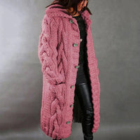 Damen Strickjacke Mantel Lang | Mit Kapuze Grobstrick in Rosa