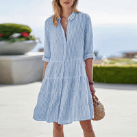 Gestreiftes langärmeliges Hemdkleid für Damen | Mini in Blau