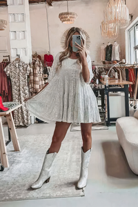 Glamouröses Pailletten Partykleid für Damen | Mini in Weißes Silber