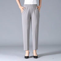 Damen Elastischer Bund mit Taschen Stoffhose in Grau