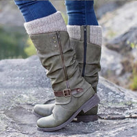 Damen Winter Stiefel | Casual hoch mit Absatz in Grün