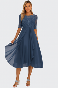 Greta | Fließendes A-Linien Midikleid in Blau