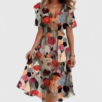 Helga | Florales V-Ausschnitt Midikleid in Braun Floral