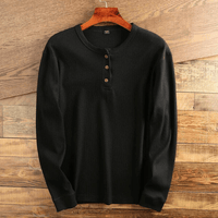 Torsten | Herren Casual Waffelstrick Henleyshirt in Schwarz