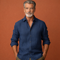 Harry | Herren Leinen Relaxed Fit Hemd in Marineblau