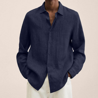 Bernhard | Herren Langarm Hemd | Stehkragen in Marineblau