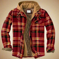 Herren Flanell-Winterjacke - Emanuel in Rot/Khaki