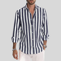 Oskar | Herren Stehkragen Hemd | Langarm in Marine blau
