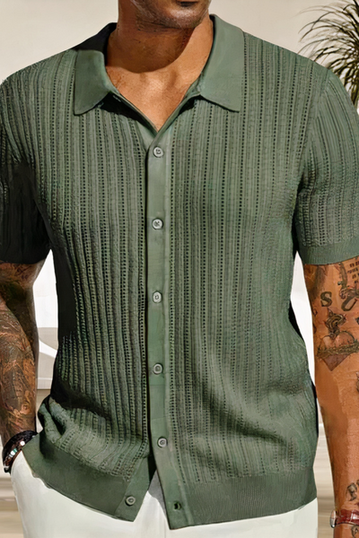 Herren gestricktes Urlaubshemd | Kurzarm