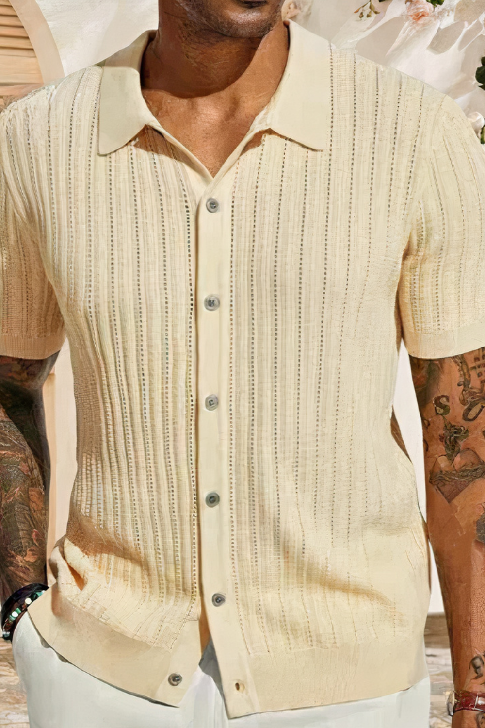 Herren gestricktes Urlaubshemd | Kurzarm