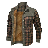 Falk | Herren Karierte Winterjacke | Mantel in Grün/Orange
