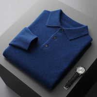 Sebastian | Herren Kaschmir Polo Strickpullover in Dunkelblau