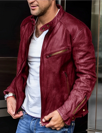 Gero | Herren Vintage Bikerjacke | Kurze Mantel in Rot