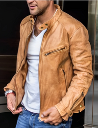 Gero | Herren Vintage Bikerjacke | Kurze Mantel in Hellbraun