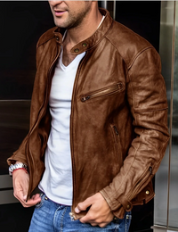 Gero | Herren Vintage Bikerjacke | Kurze Mantel in Braun