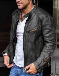 Gero | Herren Vintage Bikerjacke | Kurze Mantel in Schwarz