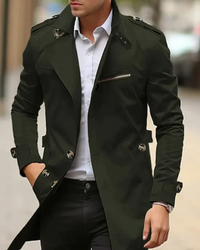 Yanik | Herren Lange Trenchcoat | Windbreaker in Dunkelgrün